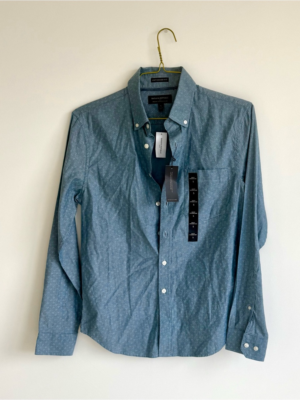 Banana Republic Teal Microdot Long-Sleeve Button-Down Shirt